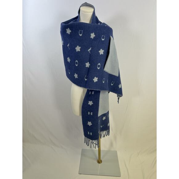 Coach Logo Blue Oversized Muffler Wool W.Pocket Shawl 80 inches - Picture 4 of 11